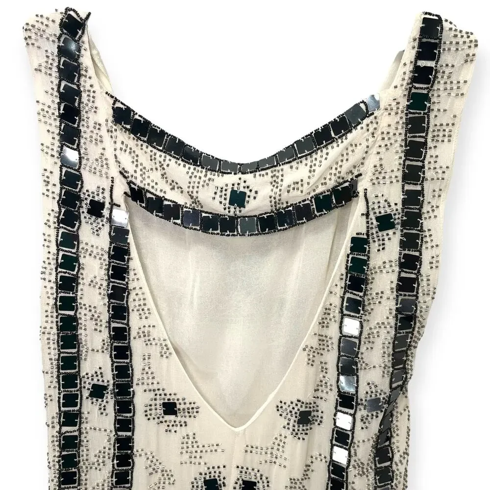 Free People White and Black Beaded Mini Dress